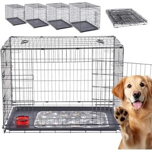 AREBOS Cage pour chien pliable 92,5 x 60 x 66 cm, caisse de transport pour chien pliable, caisse de transport pour chien avec 2 portes, cage pour chien pour la maison, avec couverture douillette et - Publicité