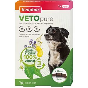 Beaphar – VETOPURE – Collier Répulsif Antiparasitaire pour Chien et Chiot – aux Extraits de Margosa & de Lavandin – Contre Les Puces, Tiques et Moustiques – Protection 3 Mois – Collier Marron de 60cm - Publicité