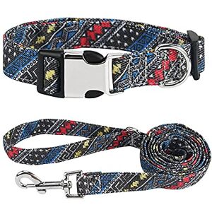 HUANSUN Collier Chien Chiot Chat Laisses pour Chien Collier Laisse Personnalisé Collier pour Animaux De Compagnie pour Chiens De Taille Moyenne,Vintage Blue Black,L - Publicité