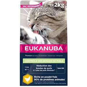 Eukanuba Chat Adulte Contrôle des Boules de Poils Toutes Races Poulet 2kg - Publicité