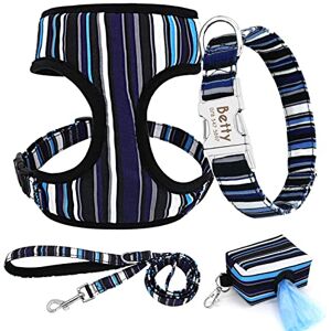 SARUEI Collier De Chien en Nylon Imprimé Laisse Harnais Caca Sac Ensemble Personnalisé Chien Chat Collier Réglable Harnais pour Animaux De Compagnie Gilet Fournitures pour Animaux De Compagnie,012 Ble - Publicité