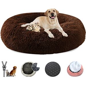 LRHRHR Panier pour Chien Dehoussable, Coussin Chien Anti Stress Lit Moelleux Apaisant Chat Lavable, Coussin Donut pour Chats et Chiens- Coffee Ø120cm/47in - Publicité