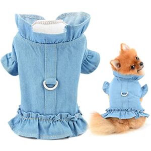 smalllee_lucky_store Harnais en Jean pour Animal Domestique avec Anneau en D pour Petit Chien Chat, Veste en Jean Doux et Confortable, Chiot Yorkshire Chihuahua vêtements d'été, Bleu Clair, XXL - Publicité