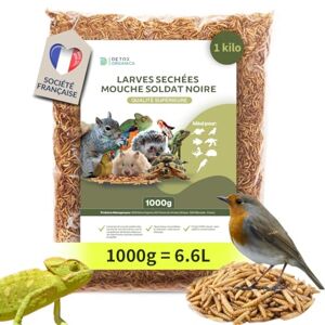 Detox Organica Larve Mouche Soldat Noire 1000g / 1k (équivalent 6,6 litres) Qualité Premium, Black Soldier Fly : Friandise pour Oiseaux, Hérissons, Tortues, Reptiles, Poissons, Rongeurs 100% naturel, Sans additifs - Publicité