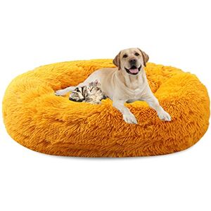 LRHRHR Panier pour Chien Dehoussable, Coussin Chien Anti Stress Lit Moelleux Apaisant Chat Lavable, Coussin Donut pour Chats et Chiens- Golden Ø120cm/47in - Publicité