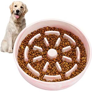 Pawaboo Gamelle Anti Glouton Chien, 【Céramique】 Anti-glouton Gamelle à Nourriture pour Chiens, d'alimentation Lente avec Base Antidérapante, pour Chiens de Moyenne et Grande Ø 26 cm, Encre Rose - Publicité