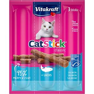 Vitakraft Cat-Stick Mini Friandise Premium pour Chat Saveur Saumon Sachet Fraîcheur de 3 sticks - Publicité