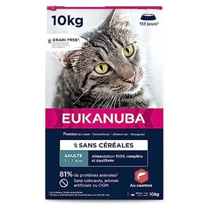 Eukanuba Grain Free Croquettes pour Chat Adulte Riche en saumon Enrichie en taurine, Sans OGM, colorants, arômes artificiels 10 kg - Publicité