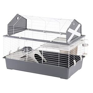 Ferplast Cage Barn 100 pour Lapins et Petits Animaux, 2 étages, Toit Ouvrant, Accessoires et Adhésifs Inclus - Publicité