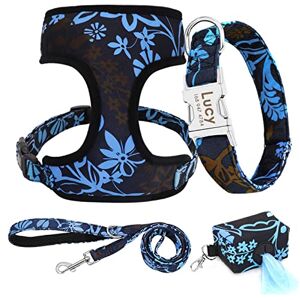 SARUEI Collier De Chien en Nylon Imprimé Laisse Harnais Caca Sac Ensemble Personnalisé Chien Chat Collier Réglable Harnais pour Animaux De Compagnie Gilet Fournitures pour Animaux De Compagnie,011 Ble - Publicité