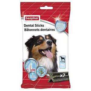 Beaphar Bâtonnets dentaires pour grands chiens (> 10 kg) – Friandises faibles en calories à l'algue brune et au thé vert Haleine fraîche – Éliminent la plaque dentaire et le tartre – 7 unités - Publicité