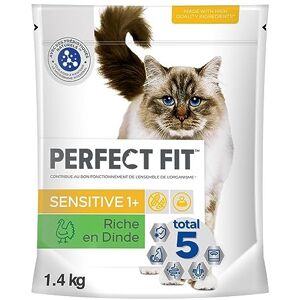 PERFECT FIT Adulte 1+ Croquettes pour chat adulte – Répond à des besoins spécifiques d'un chat stérilisé – Nourriture Riche en Dinde – 1,4 kg (Lot de 5) - Publicité