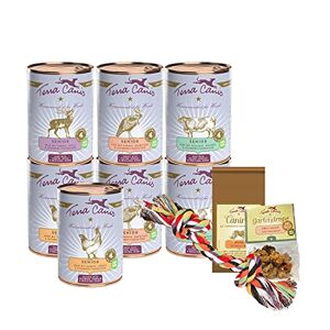 Terra Canis Paquet de Bienvenue M Senior, 7x400g, 50g Canireo, 12g Gartendrops & Goodie I Aliments pour Chiens 1re qualité 100% aux Standards de l’Alimentation Humaine I Riche, sain & sans Gluten - Publicité