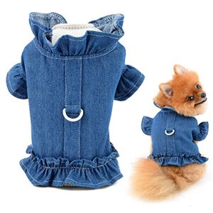 smalllee_lucky_store Harnais en Jean pour Animal Domestique avec Anneau en D pour Petit Chien Chat, Veste en Jean Doux et Confortable, Chiot Yorkshire Chihuahua vêtements d'été, Bleu foncé, L - Publicité