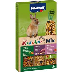 Vitakraft -Kräcker-Friandise pour Lapin Nain-Alimentation Complémentaire -Assortiment de Délicieux Kräckers Légumes Betterave, Raison Noix et Fruits des Bois Baies de Sureau-Boîte de 3 Baguettes-160g - Publicité