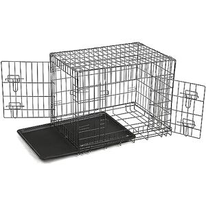 DEFACTO Cage de transport pour chien, avec 2 portes, pliable, en métal noir, avec plateau de sol pour votre chien, cage de transport pour chien, cage de transport pour chien S-XXL (M) 61 x 43 x 51 cm - Publicité