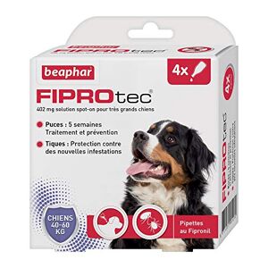 Beaphar – FIPROTEC 402 mg – Solution spot-on pour très grands chiens (40-60 kg) – À base de Fipronil – Élimine les puces – Protège contre les infestations par tiques et puces – 4 pipettes de 4,02 ml - Publicité