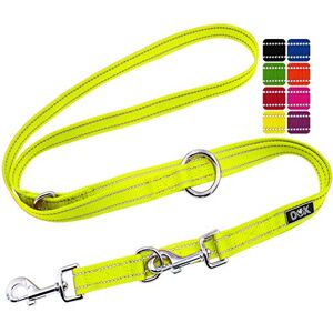 DDOXX Laisse Chien Nylon Réfléchissante, Réglable en 3 Position, 2 m   Nombreuses Couleurs & Tailles   pour Petit, Moyen Gros & Grand   Double laisses Ajustable Chat Chiot   M, Jaune - Publicité