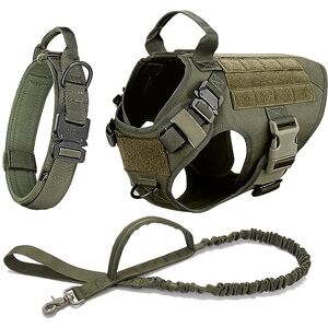 JFERDX Ensemble De Harnais Et De Collier De Laisse Tactique Militaire pour Chien, Harnais De Dressage en Nylon Durable pour Animaux De Compagnie, Gilet De Berger Allemand K9, Ensemble De Collier Et - Publicité