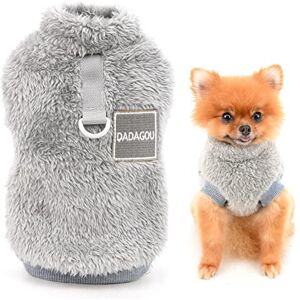 smalllee_lucky_store Pull en Polaire Sherpa pour Animal Domestique Col roulé Pull avec Anneau en D pour Petits Chiens Chats, Chiots Yorkshire Chihuahua vêtements Chauds, Gris, S - Publicité