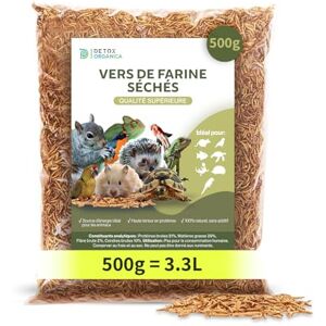 Detox Organica vers de Farine Séchés [ Qualité Premium ] Friandise pour Oiseaux, Hérissons, Tortues, Reptiles, Poissons, Rongeurs -Animaux Sauvages + Compagnie 100% Naturel, sans additifs (500g, VersFarine) - Publicité