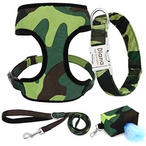 SARUEI Collier De Chien en Nylon Imprimé Laisse Harnais Caca Sac Ensemble Personnalisé Chien Chat Collier Réglable Harnais pour Animaux De Compagnie Gilet Fournitures pour Animaux De Compagnie,012 Ver - Publicité