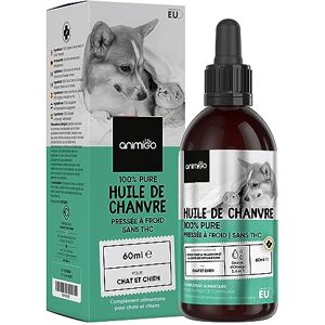 Animigo Huile de Graines de Chanvre Chien & Chat 60ml, Pressée à Froid, avec Oméga 3, 6, 9 (Cannabis Sativa) Source des Vitamines A, B, D pour l'Anxiété & Le Stress Fabriqué en UE - Publicité