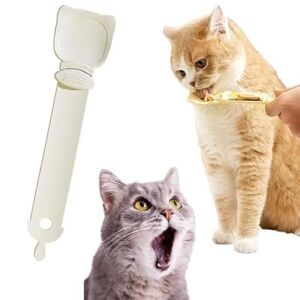 EHOTER Cuillère à presser pour chat Cuillère à lécher pour chat Distributeur de friandises humides Cuillère facile à nourrir pour chiens et chats Mangeoire à bande avec long manche (A-Beige) - Publicité