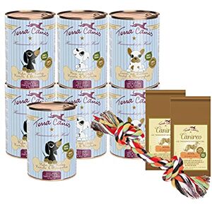 Terra Canis Paquet de Bienvenue M Chiot, 7x400g, 2x10g Canireo, 12g Gartendrops & Goodie I Aliments pour Chiens 1re qualité 100% aux Standards de l’Alimentation Humaine I Riche & sans allergènes - Publicité