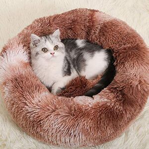 Cysincos Lit pour Chats Chiens Panier Chat Peluche Chaud Lits Ronde ou Ovale en Forme de Donut Anti-dérapant Tapis Souple Coussin Amovible Panier avec Coussin pour Chats et Petits Chiens - Publicité