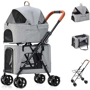 ZDQJY Chariot pliable pour animaux de compagnie, poussette double pour 2 chiens/chats, poussettes double couche pour chien et chat, idéales pour les voyages jumeaux ou multiples, respirants, détachabl - Publicité