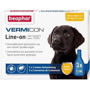 Beaphar VERMICON Line-on Puppy Vanaf 2 Dagen Immobiliseert Vlooien en Teken OP Een Louter Fysieke Wijze OP Basis Van Dimethicon Preventieve Werking Van Max 2 Weken 3 Pipetten Van 1,5ml - Publicité