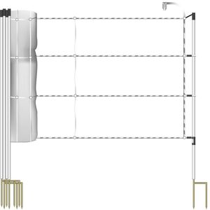 Filet pour chevaux VOSS.farming, 30,5 m, 120 cm, 3 x 0,2 acier inoxydable, piquets supports jumbo, 2 pointes, blanc