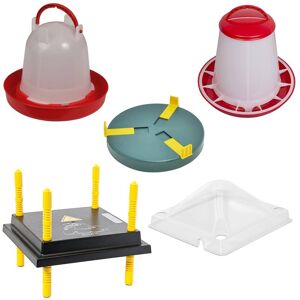 Kit complet plaque de chauffage 25 x 25 cm + abreuvoir + distributeur automatique de nourriture + couvercle + chauffage pour abreuvoir