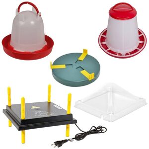 Kit complet plaque de chauffage avec régulateur de température  30 x 30 cm + abreuvoir + distributeur automatique de nourriture + couvercle + chauffage pour abreuvoir