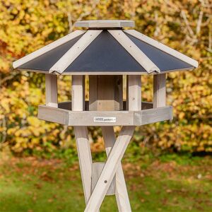 « Norje » de VOSS.garden - maison pour oiseaux de qualite superieure, avec support croise, bois blanc