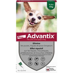 Advantix® très petit chien jusqu'à 4 kg - 6 mois de protection (6 pipettes )