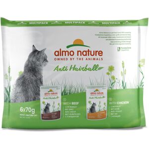 Almo Nature Holistic Anti Hairball pour chat - lot mixte : 3 x 70 g poulet + 3 x 70 g bœuf - Publicité