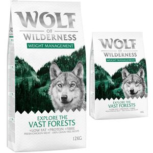 12kg Explore The Vast Forests, Weight management Wolf of Wilderness - Croquettes pour chien + 2 kg offerts ! - Publicité