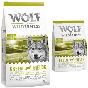 12kg Adult Green Fields, agneau Wolf of Wilderness - Croquettes pour chien + 2 kg offerts !