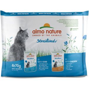 Almo Nature Holistic Sterilised pour chat - lot mixte : 6 x 70 g poulet + 6 x 70 g cabillaud