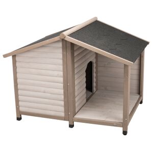 Niche Trixie Natura Lodge avec terrasse pour chien - Taille M/L: l 130 x P 100 x H 105 cm, gris