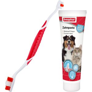 Lot brosse à dent beaphar + 100g de dentifrice pour chien et chat