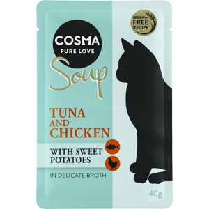 12x40g Cosma Soup thon, poulet, patate douce - Pâtée pour chat