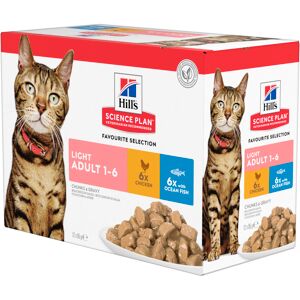 Hill's Science Plan Adult Light poulet pour chat - En complement : 12 x 85 g sachets Hill's Science Plan Adult Light viande et poisson