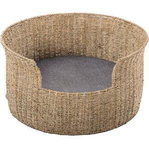 Beau Rivage Panier rond pour chien et chat en jonc de mer coussin gris