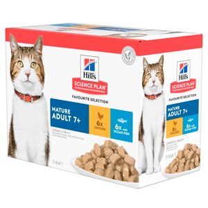 Hill's Science Plan Mature Adult multipack 12 sachets repas pour chat senior poulet et poisson 12 x 85g