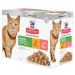 Hill's Science Plan Mature Adult Vitality Multipack 12 Sachets Pour Chat Âge Au Poulet Et Saumon