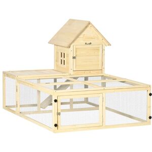 Non communiqué Clapier enclos cage à lapin 2 niveaux dim. 151L x 106l x 97H cm - aire de jeu, rampe, portes verouillables - bois sapin - Publicité