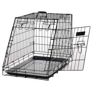 PawHut Cage de transport pour chien taille L dim. 76L x 48l x 55H cm métal noir Noir - Publicité